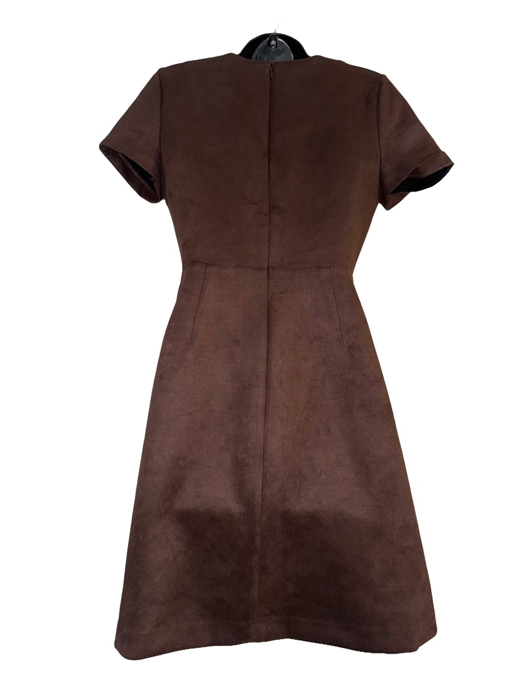 Calvin Klein Brown Faux-Suede Mini Dress with Gold Zip - Picture 2 of 4